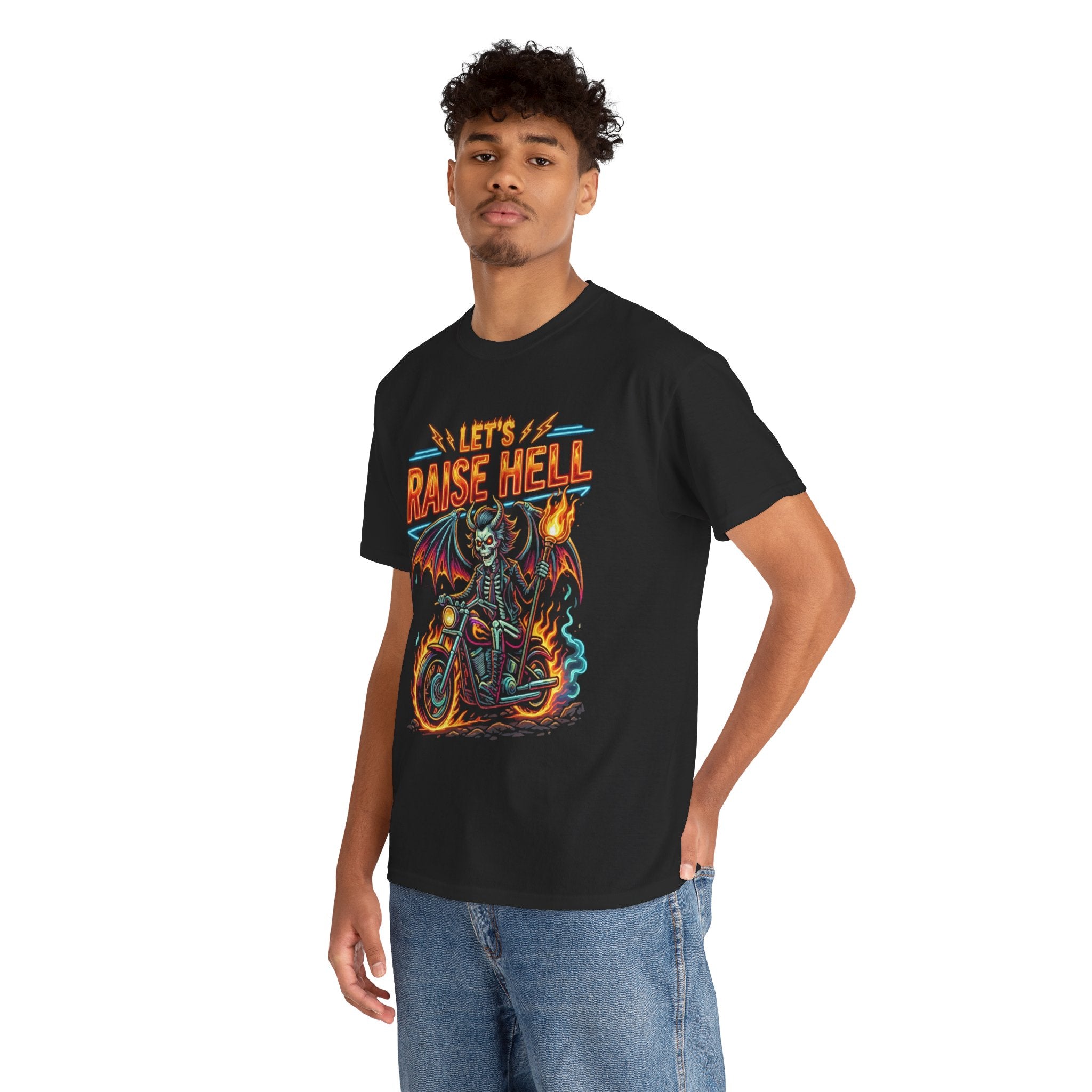 Let's Raise Hell Motorcycle Tee — Vintage Demon Rider Graphic T-Shirt