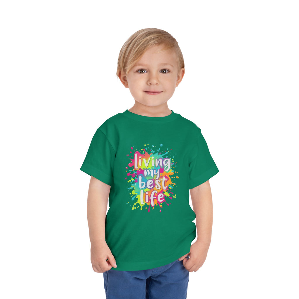 Toddler Tee — "Living My Best Life" Rainbow Paint Splash