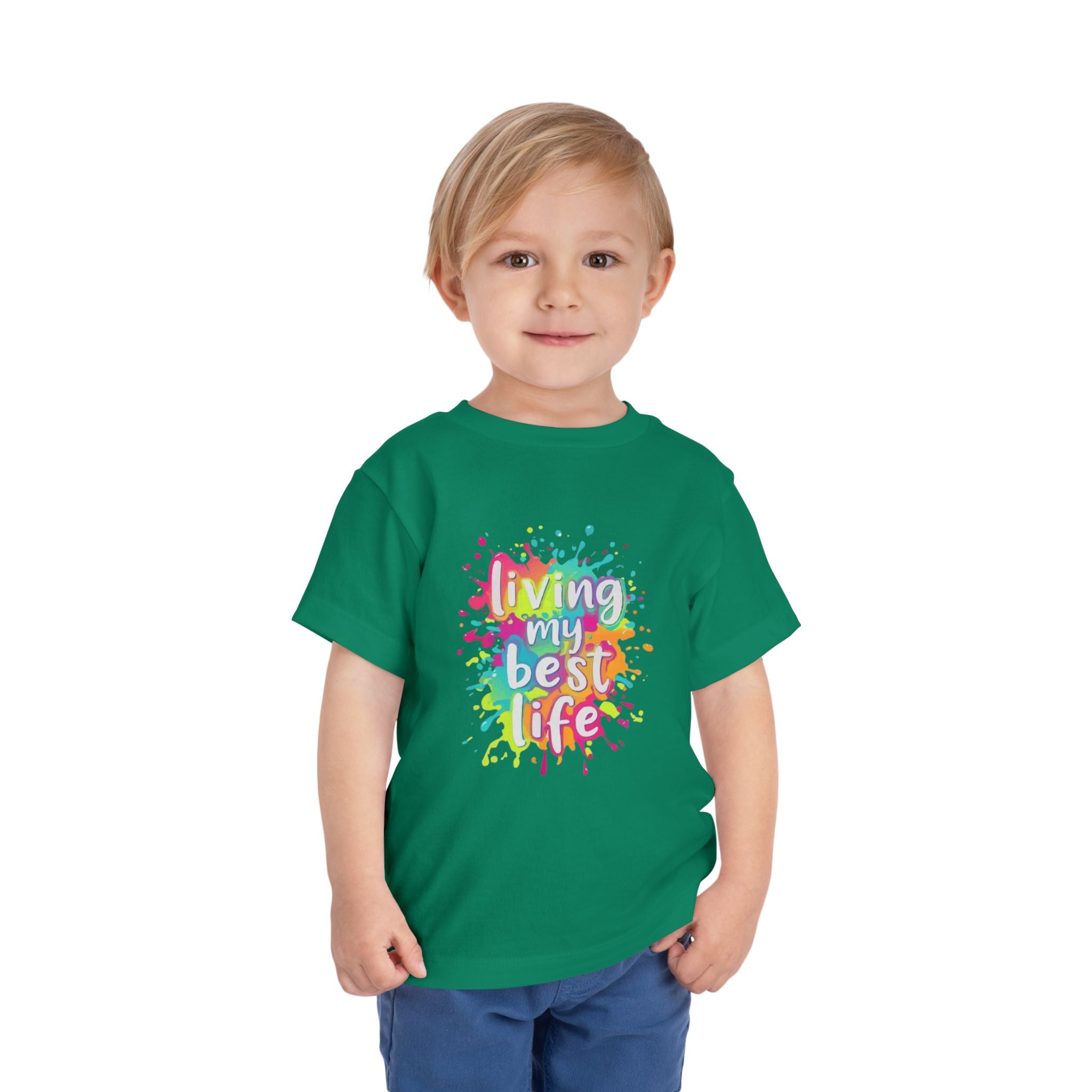 Toddler Tee — "Living My Best Life" Rainbow Paint Splash