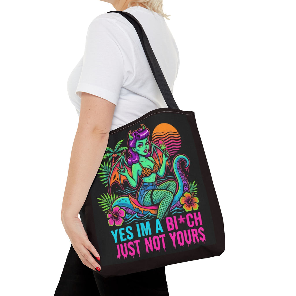 Yes I'm a Bi*ch Tote Bag — Retro Devil Girl LGBTQ+ Pride Beach Tote