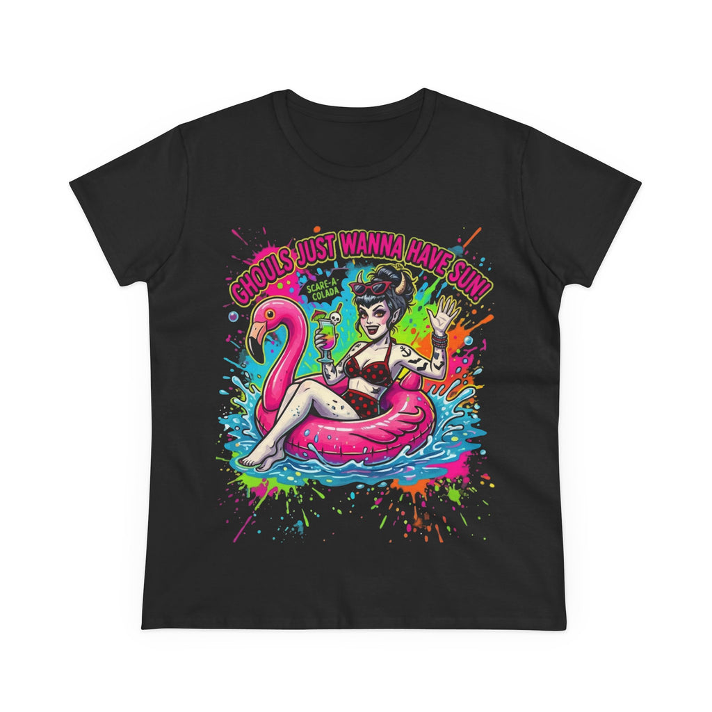 Ghoul's Just Wanna Have Sun Tee — Retro Pinup Goth Flamingo Summer Shirt