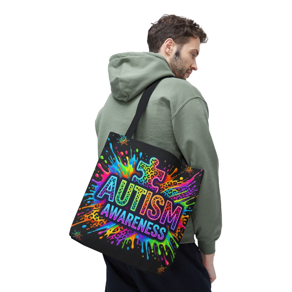 Autism Awareness Tote Bag — Colorful Puzzle Splash Eco Shopper