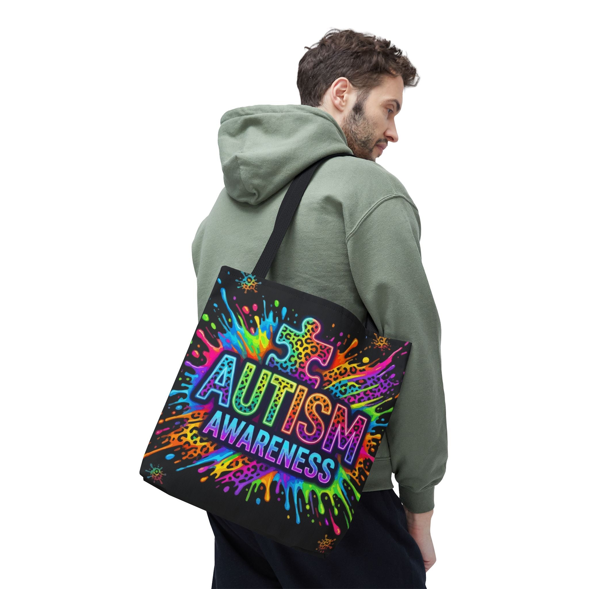 Autism Awareness Tote Bag — Colorful Puzzle Splash Eco Shopper