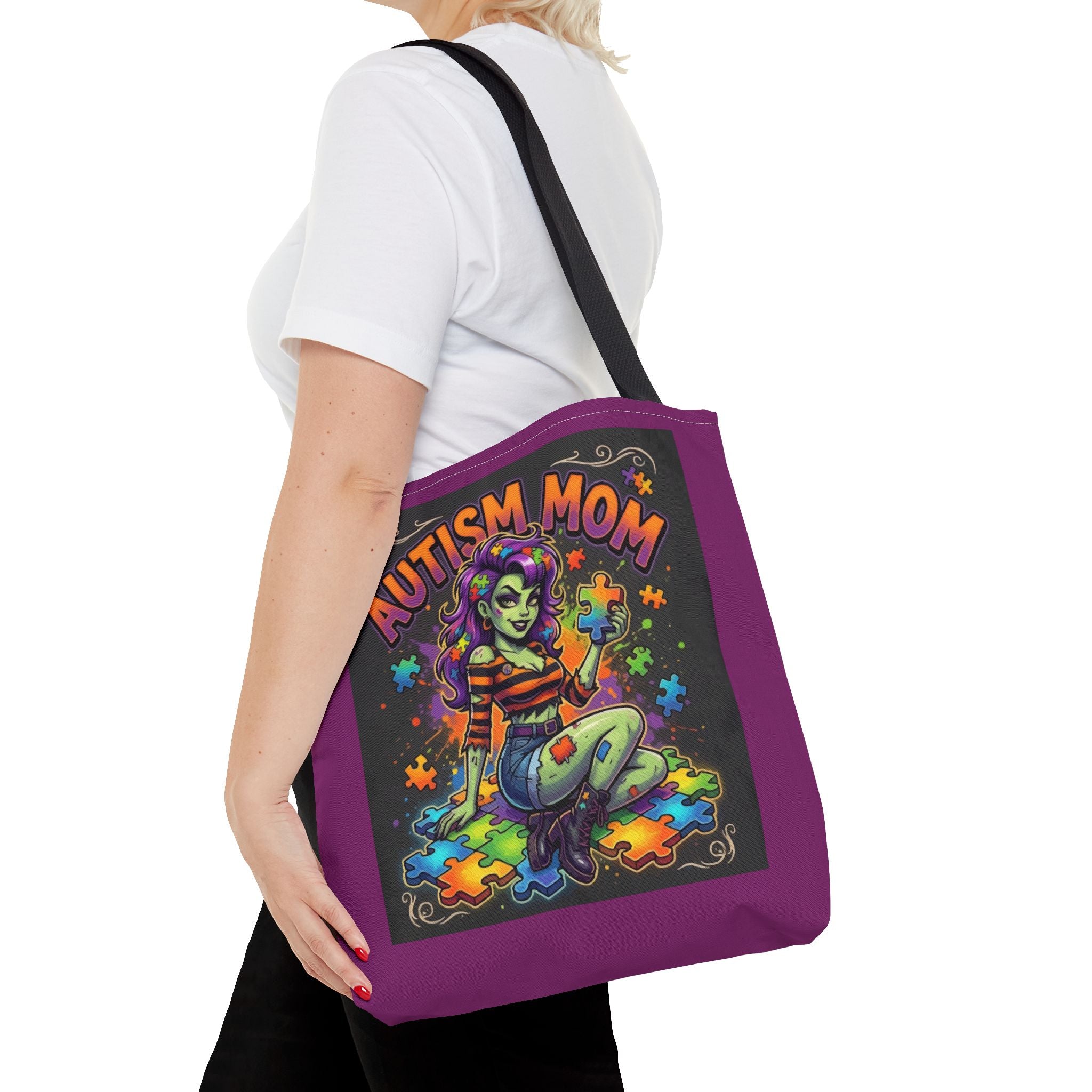 Autism Mom Tote Bag — Colorful Puzzle Piece Support Design