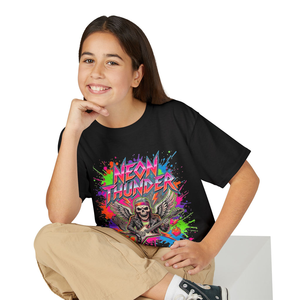 Neon Thunder Youth T-Shirt – Retro Guitar Skull Graphic
