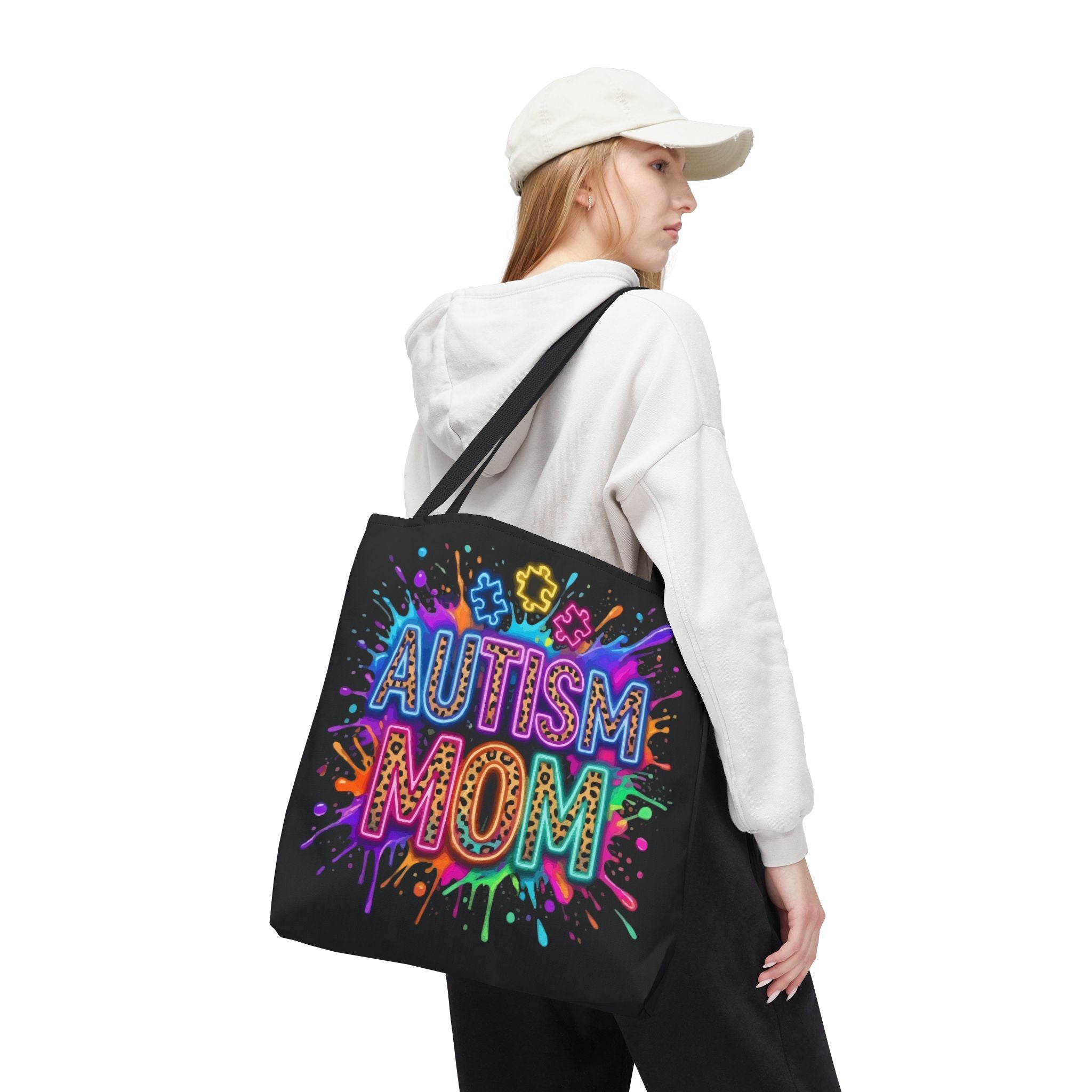Autism Mom Tote Bag — Colorful Puzzle Piece Awareness Shopper