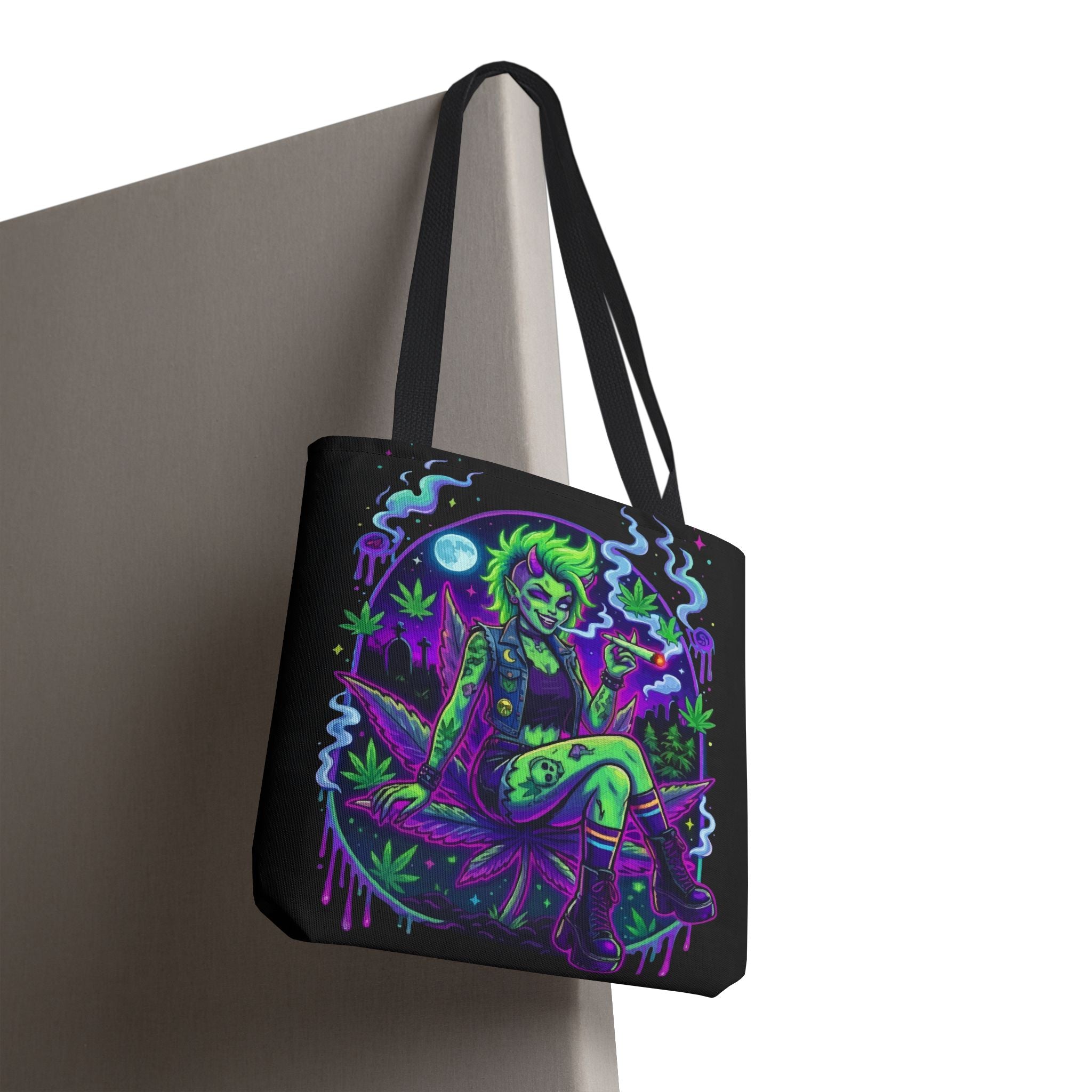 Neon Cannabis Tote Bag – Gothic Stoner Goth AOP Carryall
