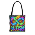 Autism Infinity Symbol Rainbow Leopard Tote Bag — Colorful Neurodiversity Support Tote