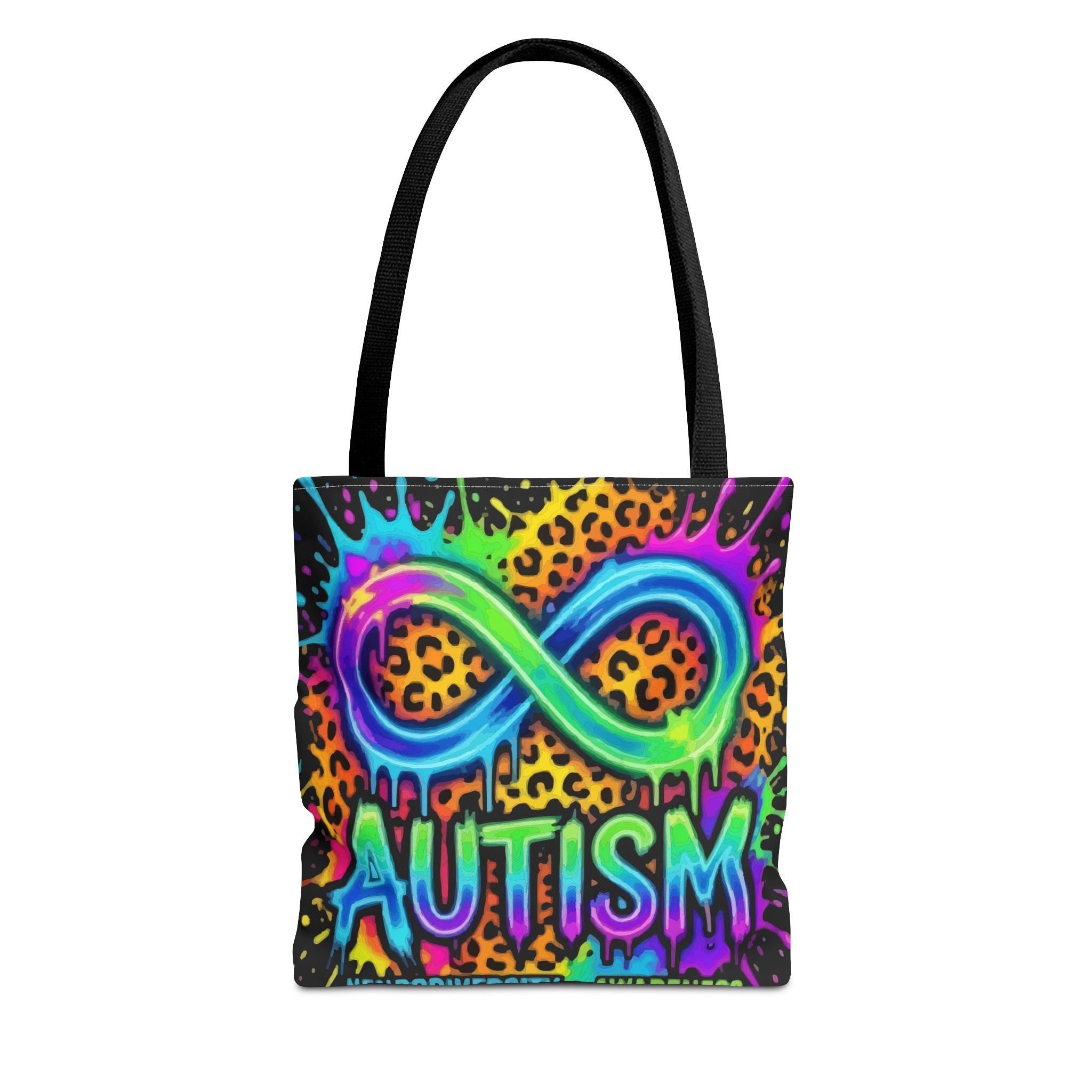 Autism Infinity Symbol Rainbow Leopard Tote Bag — Colorful Neurodiversity Support Tote
