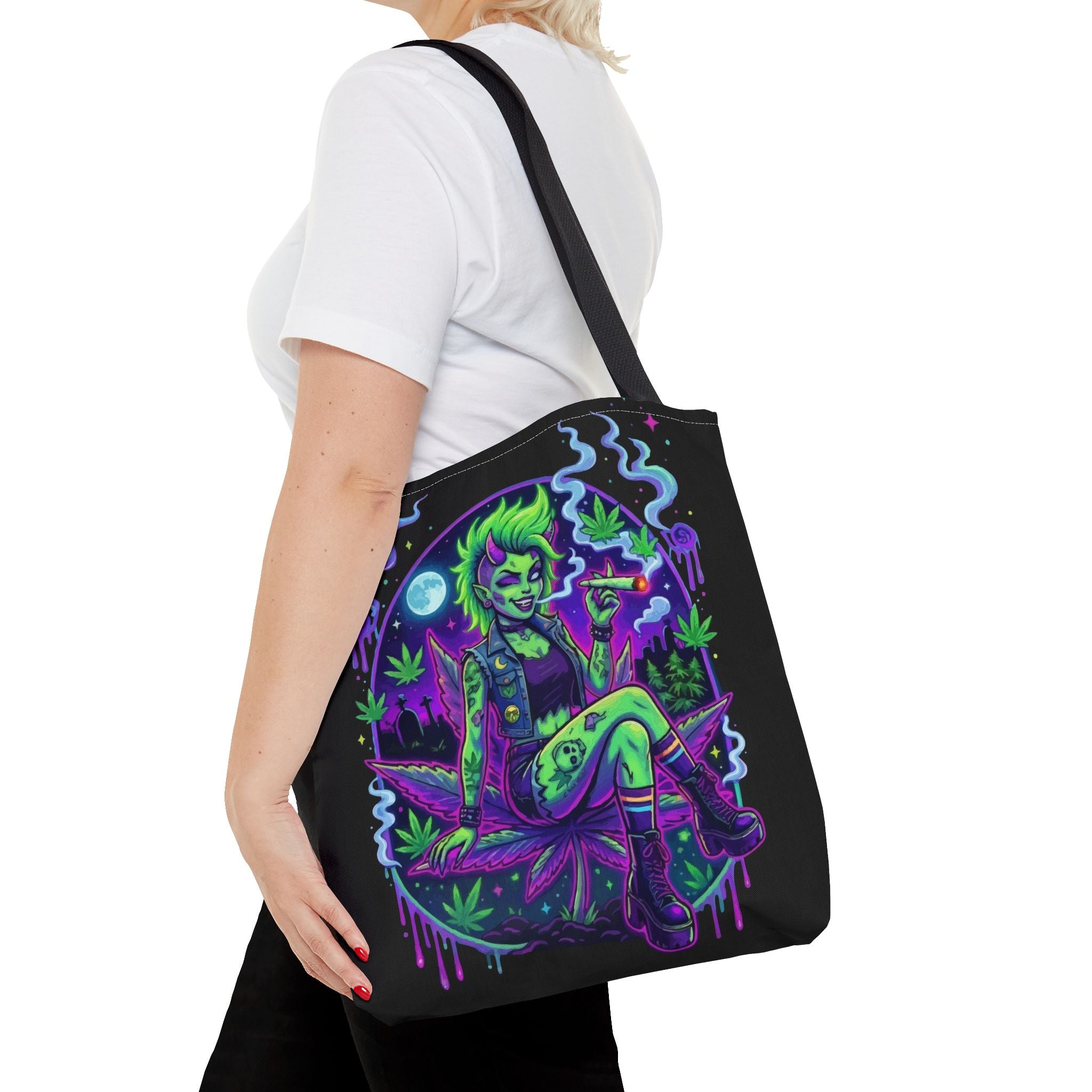 Neon Cannabis Tote Bag – Gothic Stoner Goth AOP Carryall