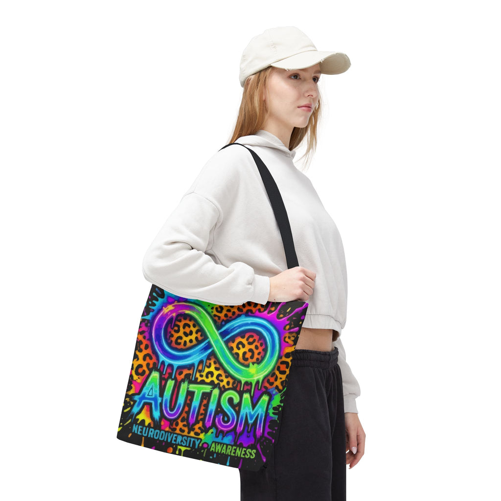 Autism Infinity Symbol Rainbow Leopard Tote Bag — Colorful Neurodiversity Support Tote