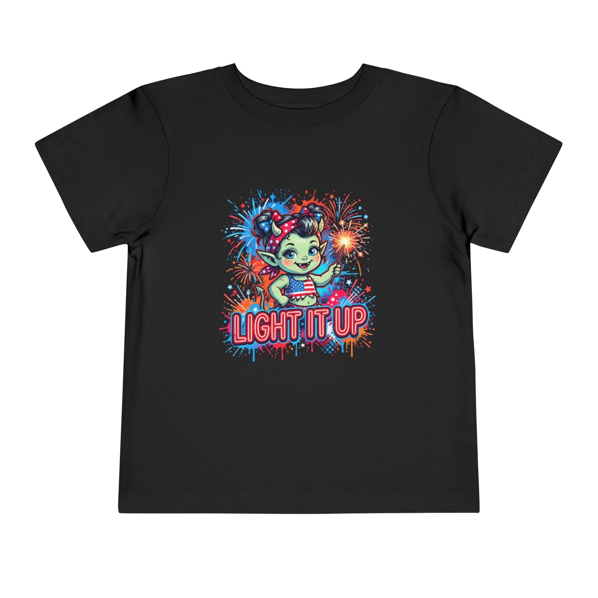 Toddler Tee — Cute Firework Monster "Light It Up" Graphic Shirt