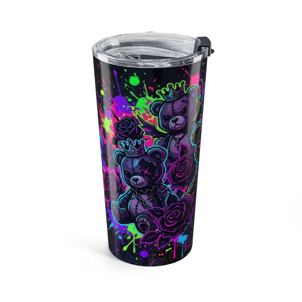 Neon Gothic Teddy 20oz Stainless Tumbler — Dark Rose Skull Bear Travel Cup