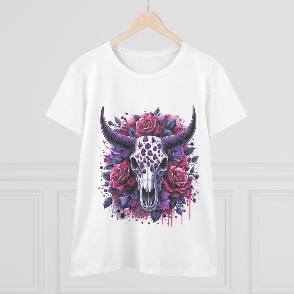 Bull Skull Rose Graphic Tee — Floral Western Women's T-Shirt