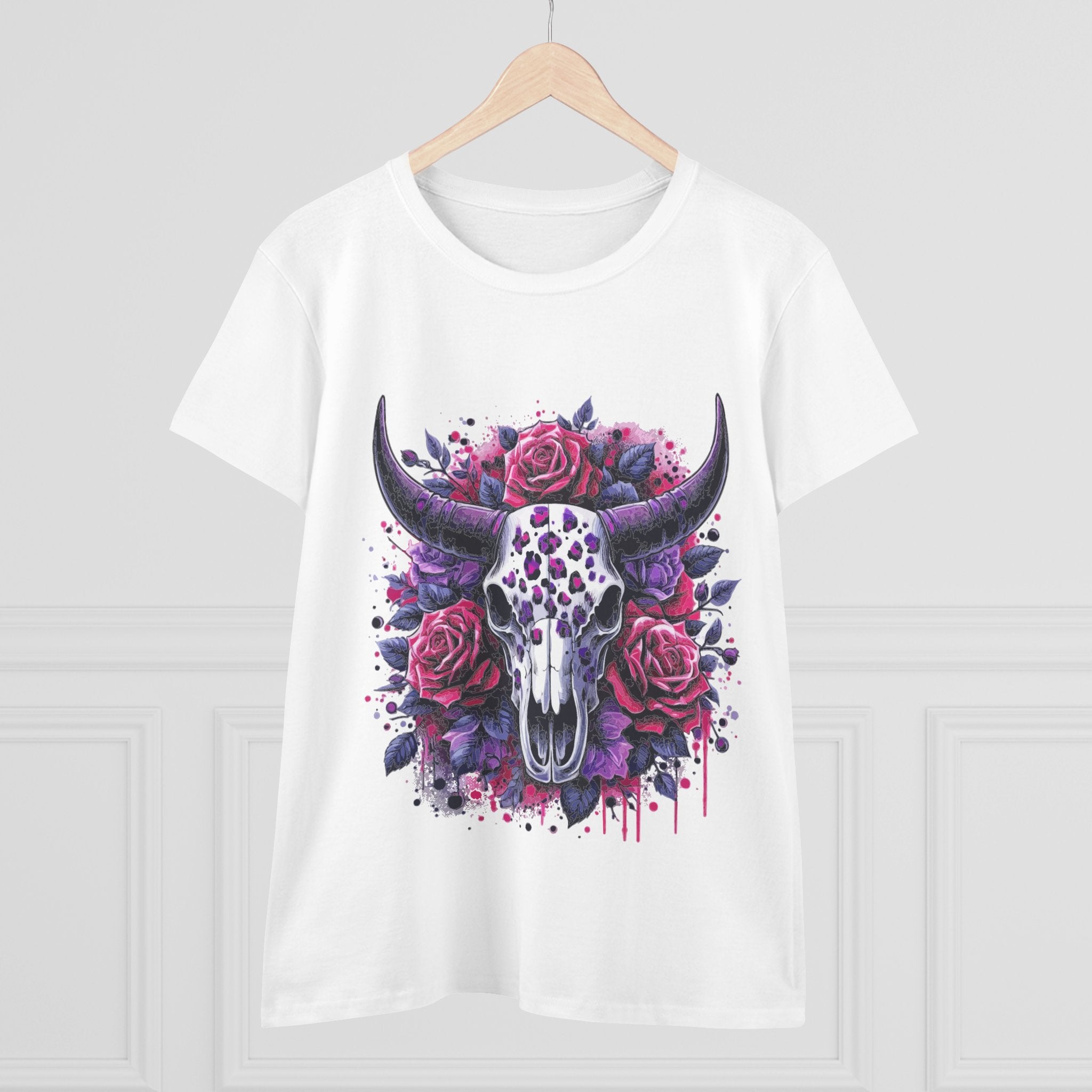 Bull Skull Rose Graphic Tee — Floral Western Women's T-Shirt