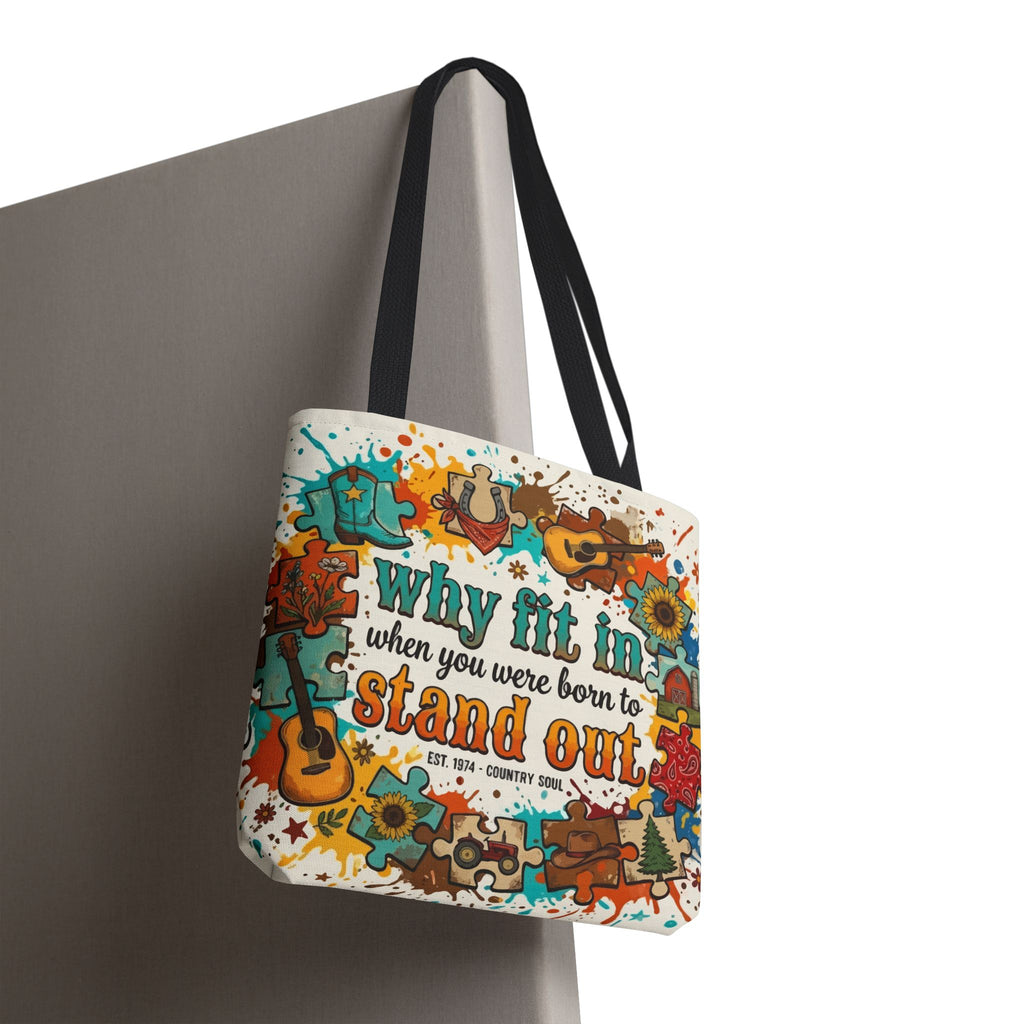 Stand Out Tote Bag — "Why Fit In When You Were Born to Stand Out" Colorful Boho Guitar Design