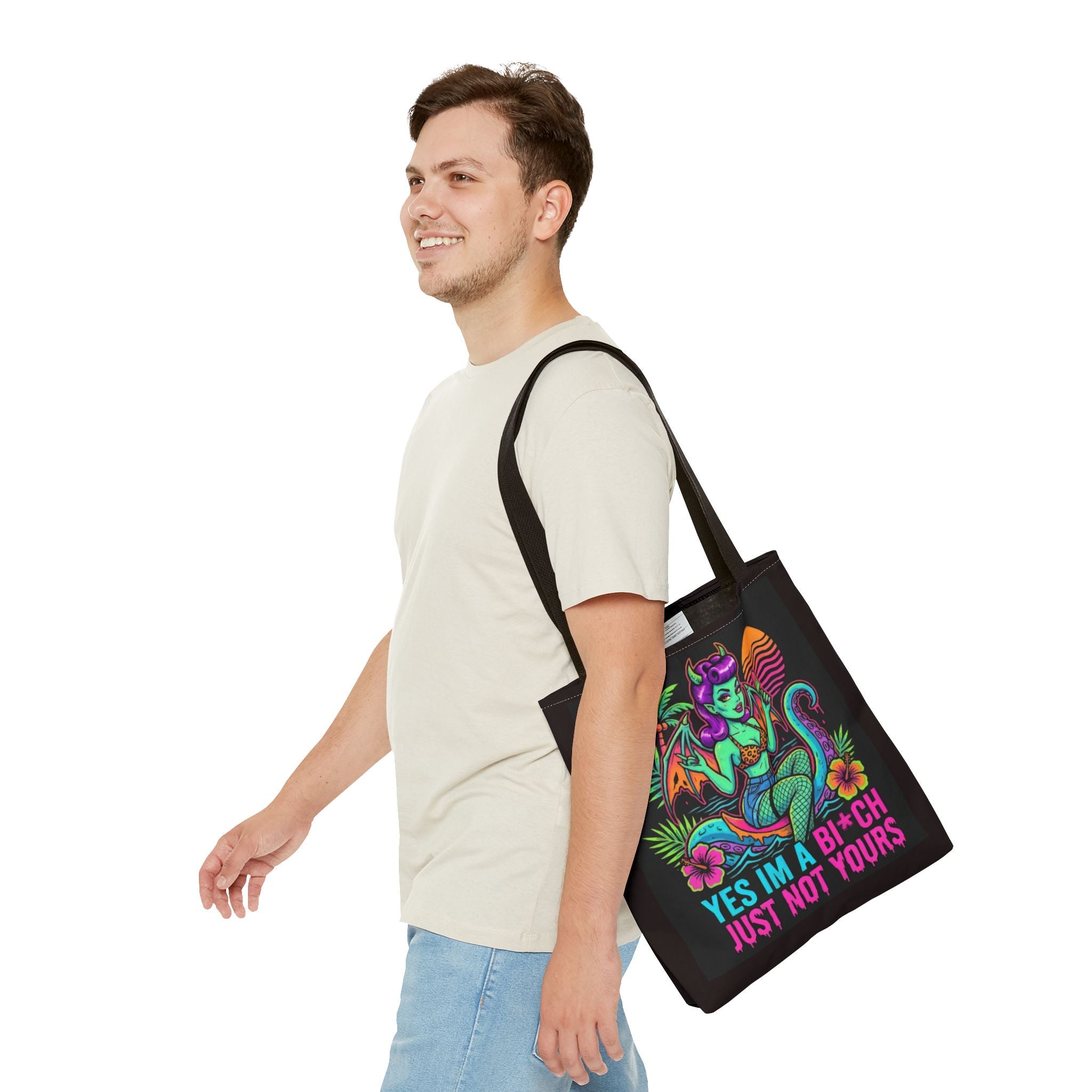 Yes I'm a Bi*ch Tote Bag — Retro Devil Girl LGBTQ+ Pride Beach Tote