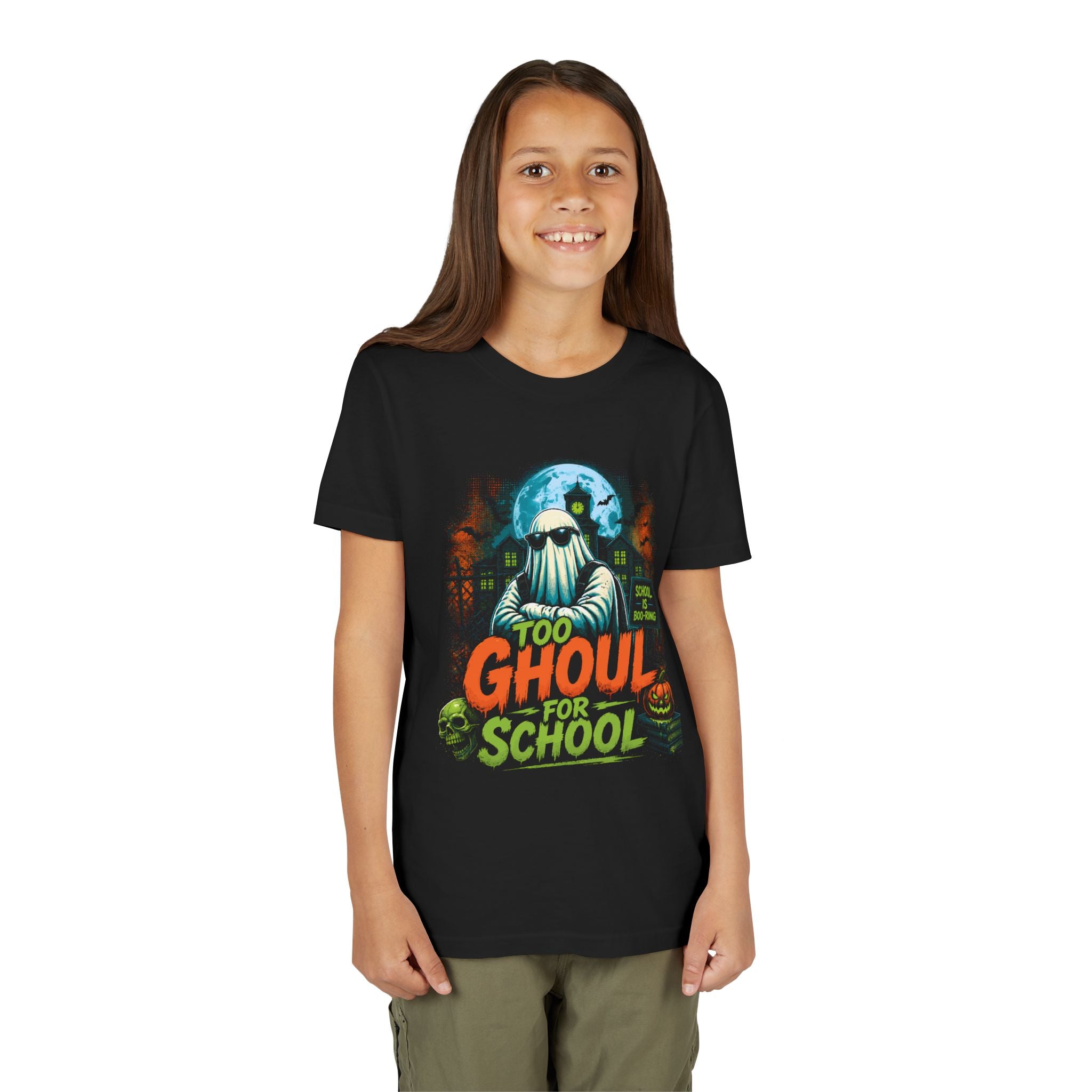 Too Ghoul for School Youth Tee — Halloween Ghost Kids T‑Shirt