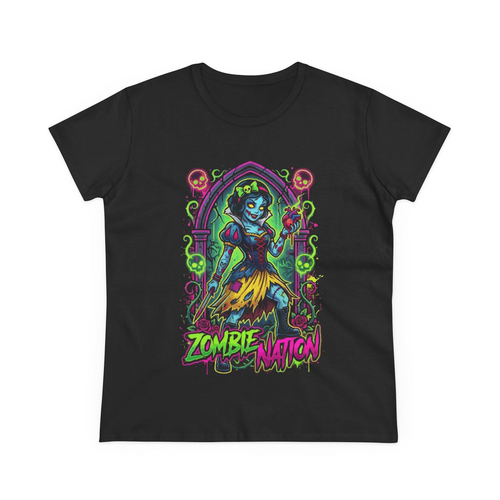 Zombie Nation Women's Tee – Neon Retro Zombie Girl Graphic Shirt