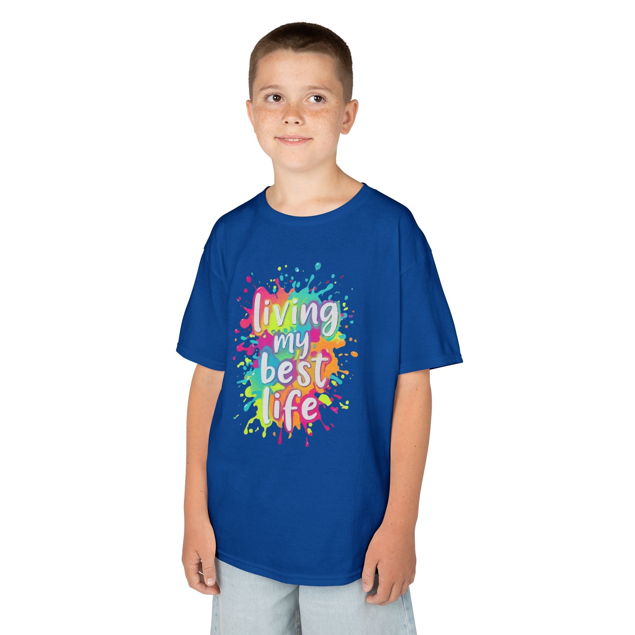 Kids T‑Shirt — "Living My Best Life" Colorful Paint Splash Tee