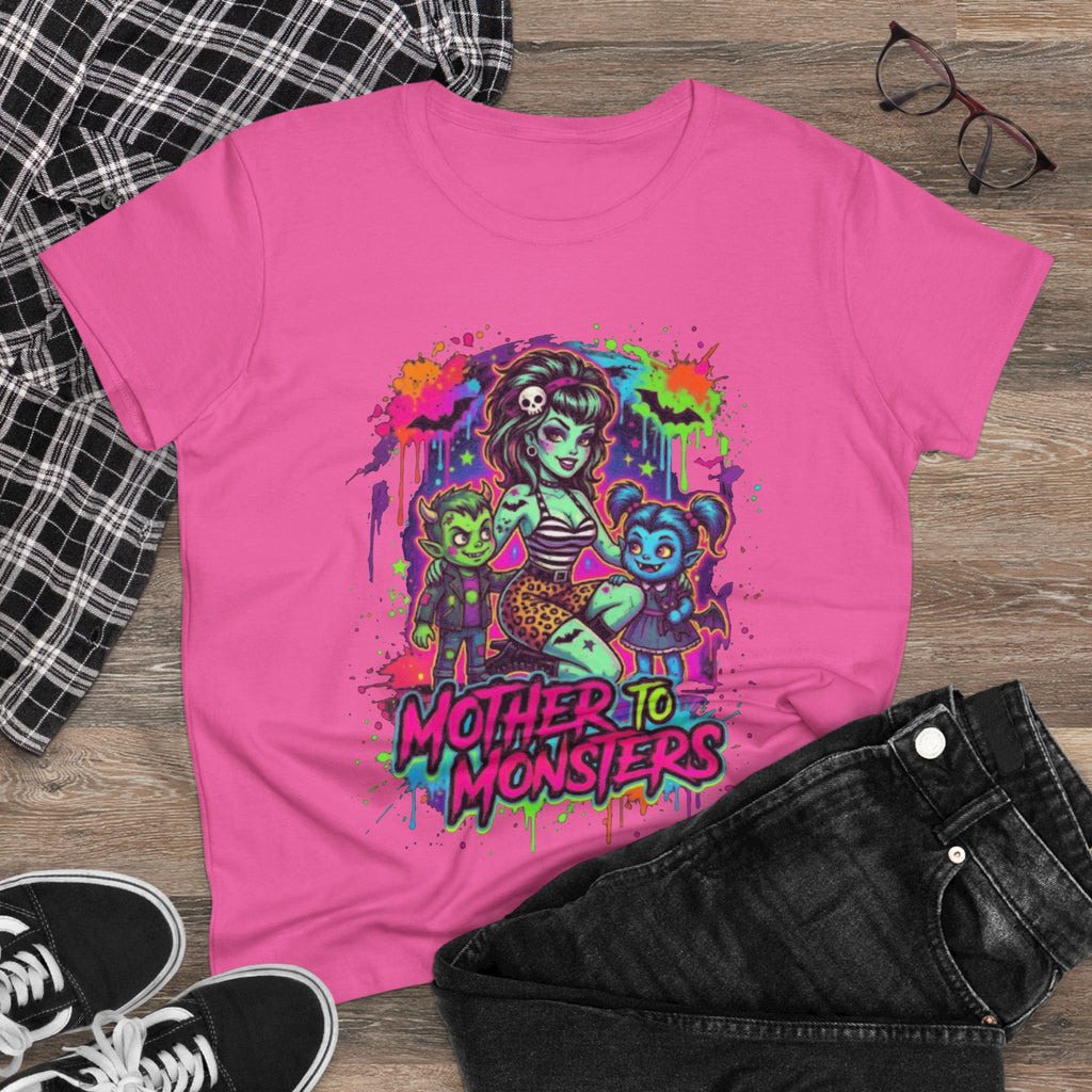 Mother to Monsters Tee — Neon Retro Mom & Kids Halloween Shirt