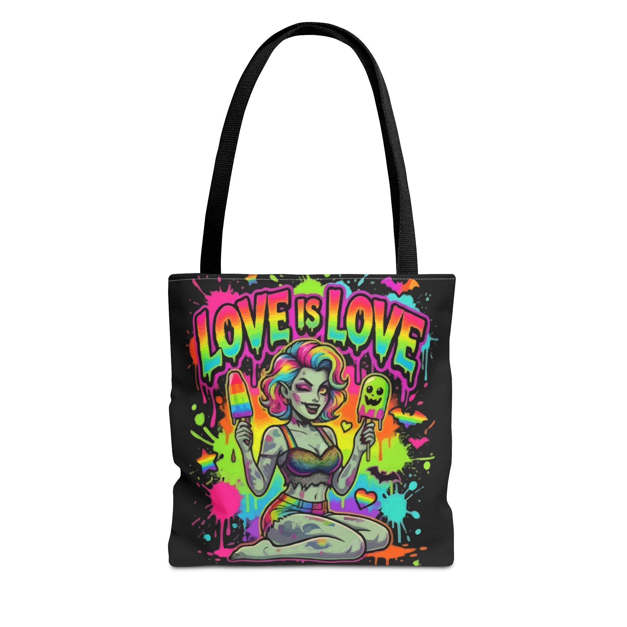 Love Is Love Neon Pride Tote Bag — Colorful Retro Pin-Up LGBTQ+ Canvas Tote