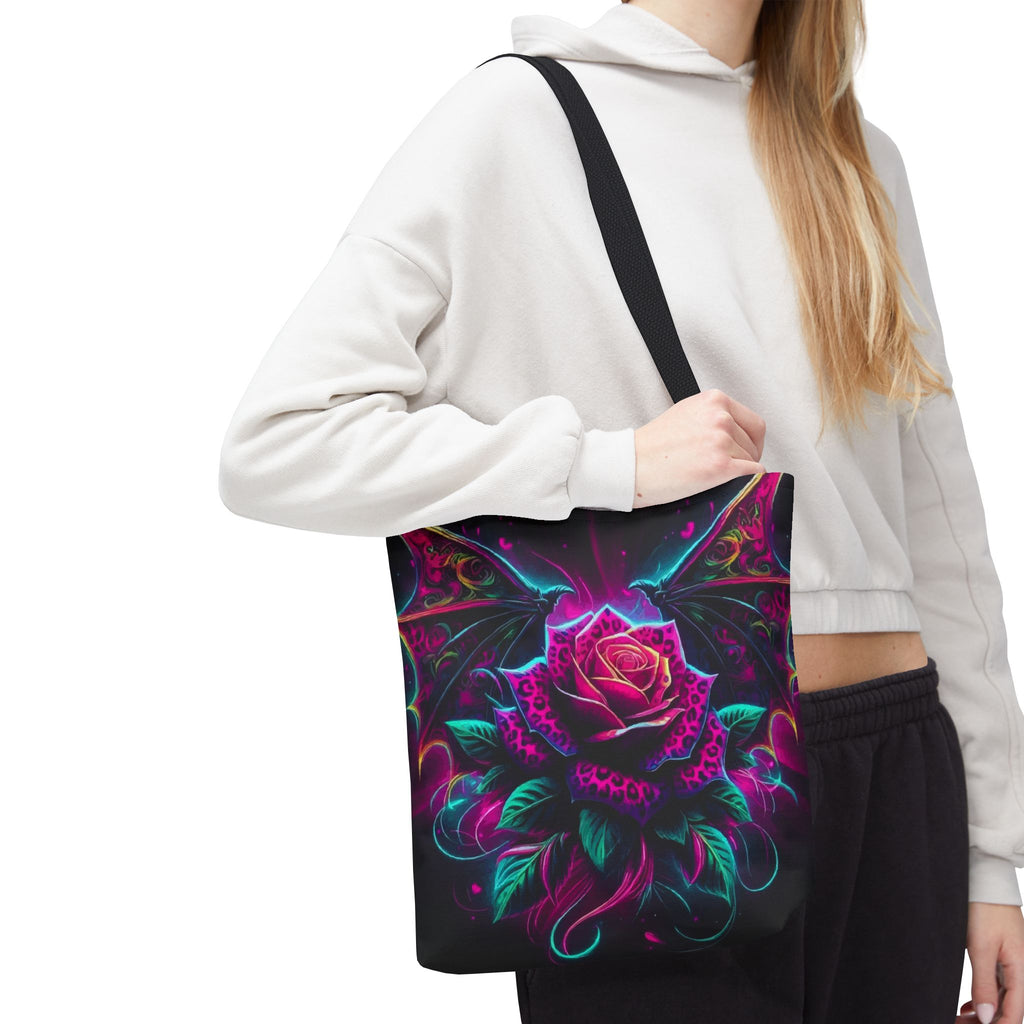 Neon Gothic Rose Tote Bag – Dragon Wings Floral AOP