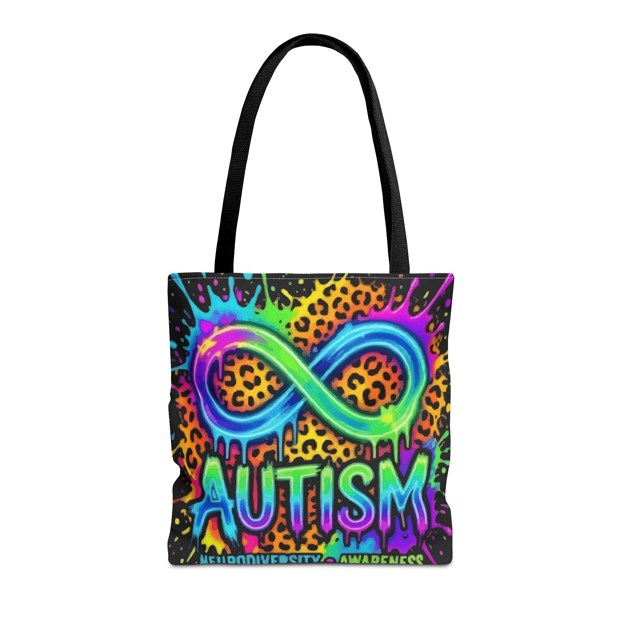 Autism Infinity Symbol Rainbow Leopard Tote Bag — Colorful Neurodiversity Support Tote