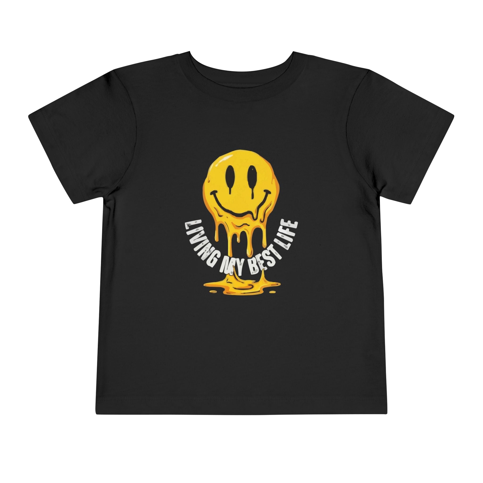 Toddler Tee — "Living My Best Life" Melted Smiley Graphic