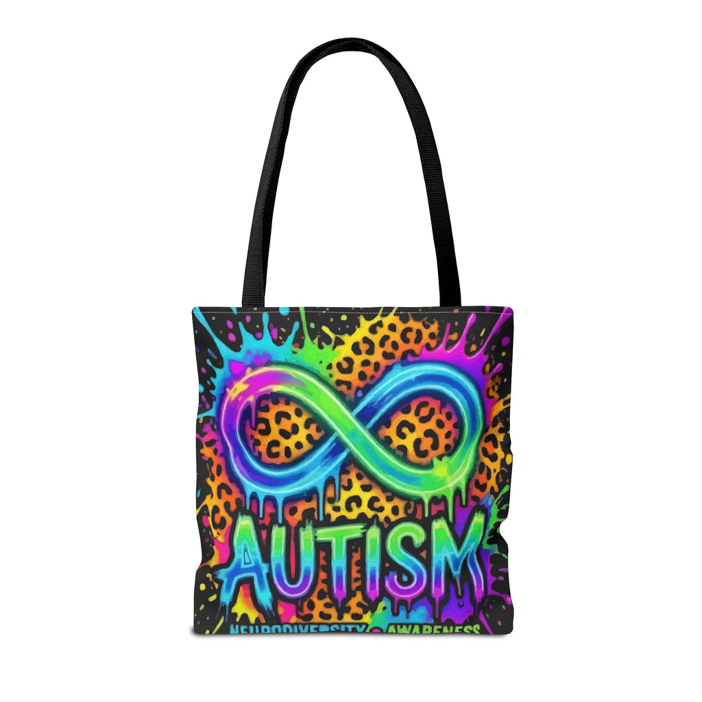 Autism Infinity Symbol Rainbow Leopard Tote Bag — Colorful Neurodiversity Support Tote