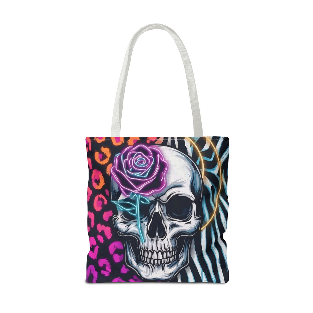 Skull & Rose Pattern Tote Bag — Neon Animal Print All-Over Tote