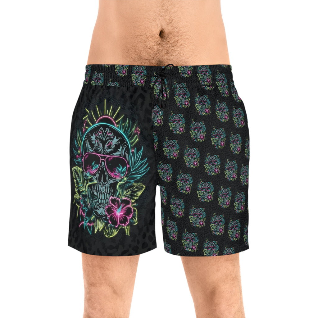 Neon Skull Floral Swim Shorts