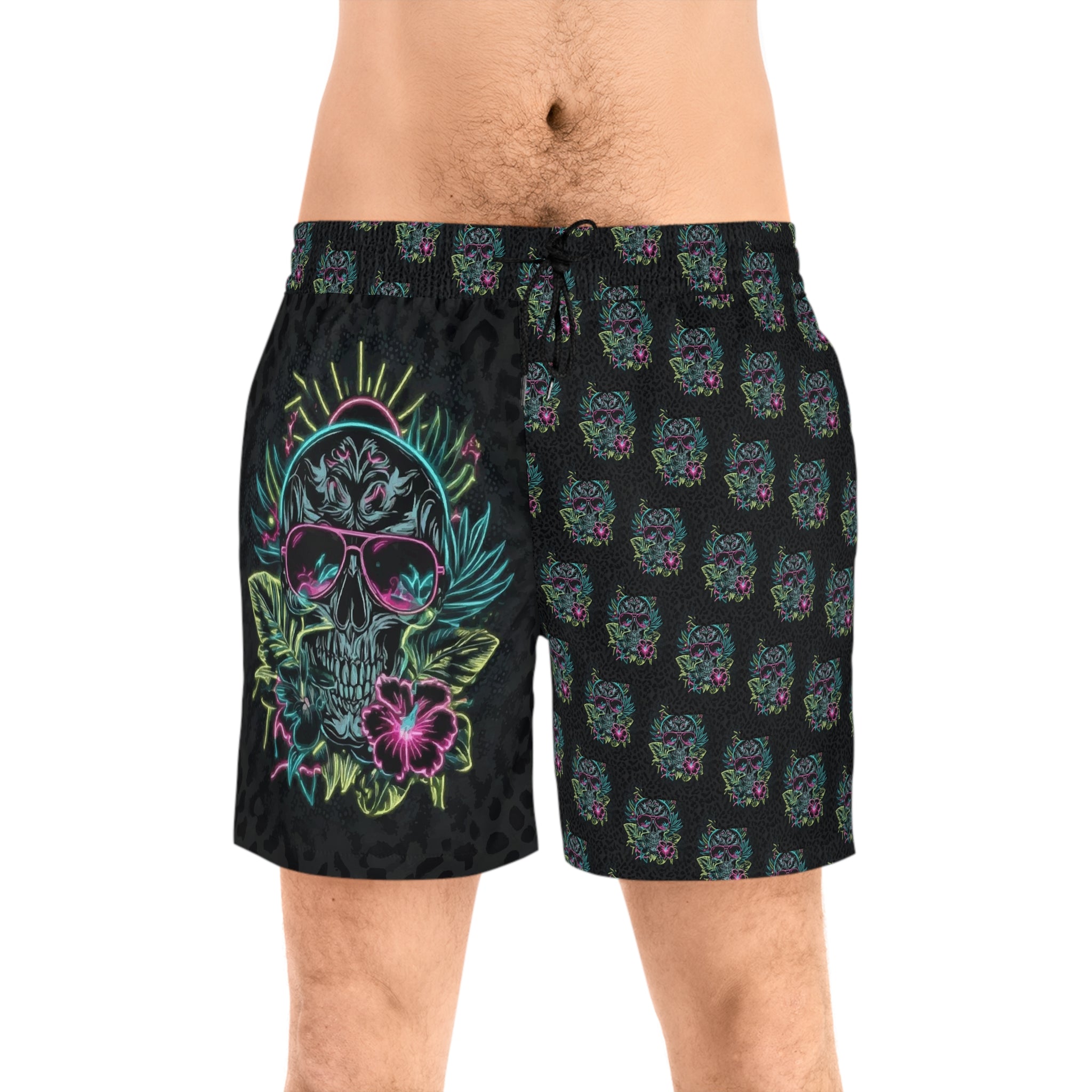Neon Skull Floral Swim Shorts