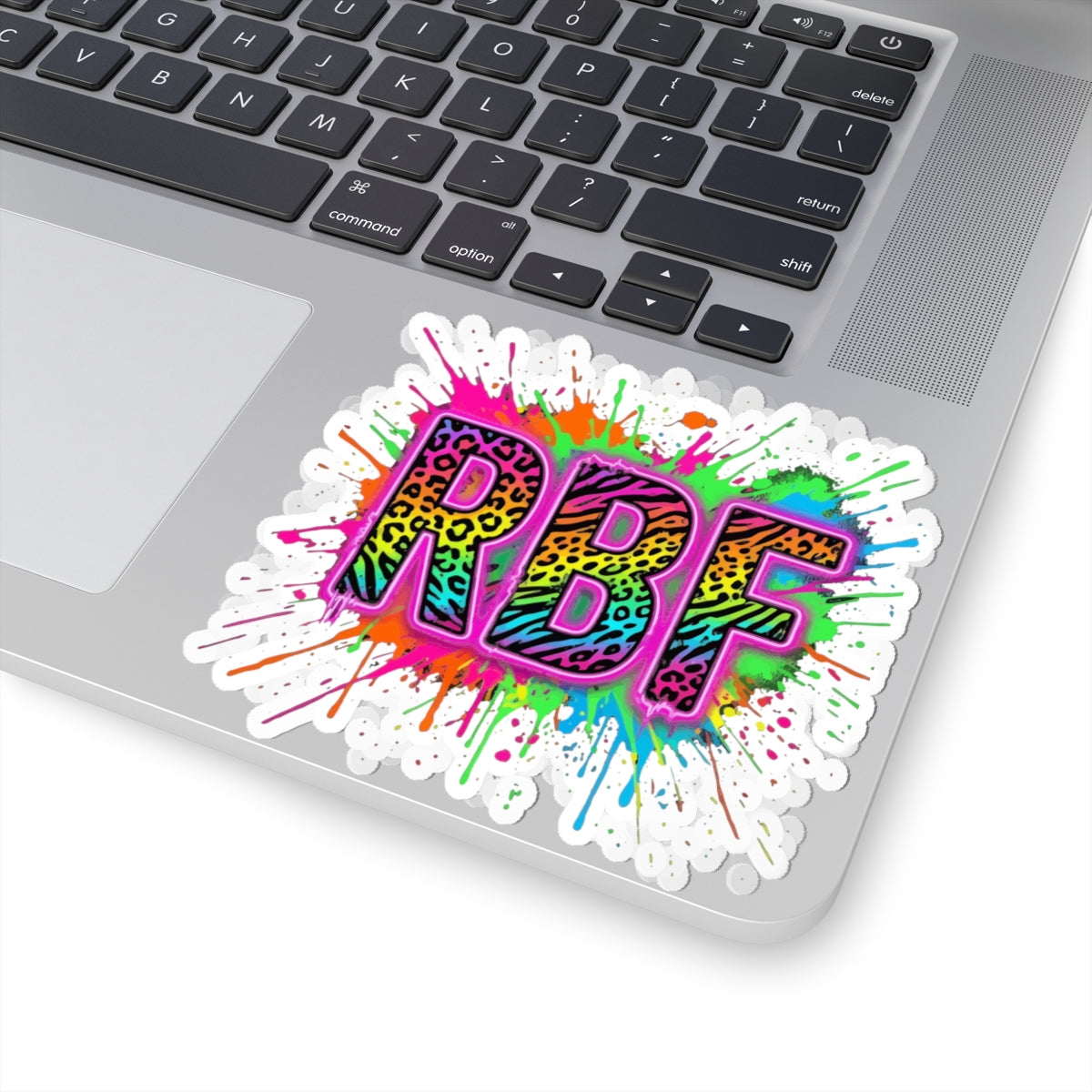 RBF Neon Leopard Splash Kiss-Cut Sticker — Colorful Laptop Decal