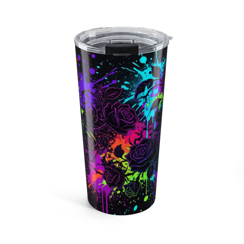 Neon Paint Splatter Rose Tumbler - 20oz Stainless Travel Cup