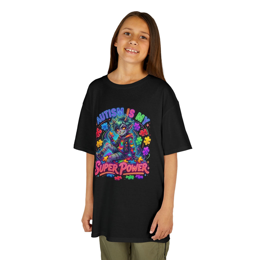 Kids Tee — "Autism Is My Super Power" Colorful Puzzle Hero Shirt
