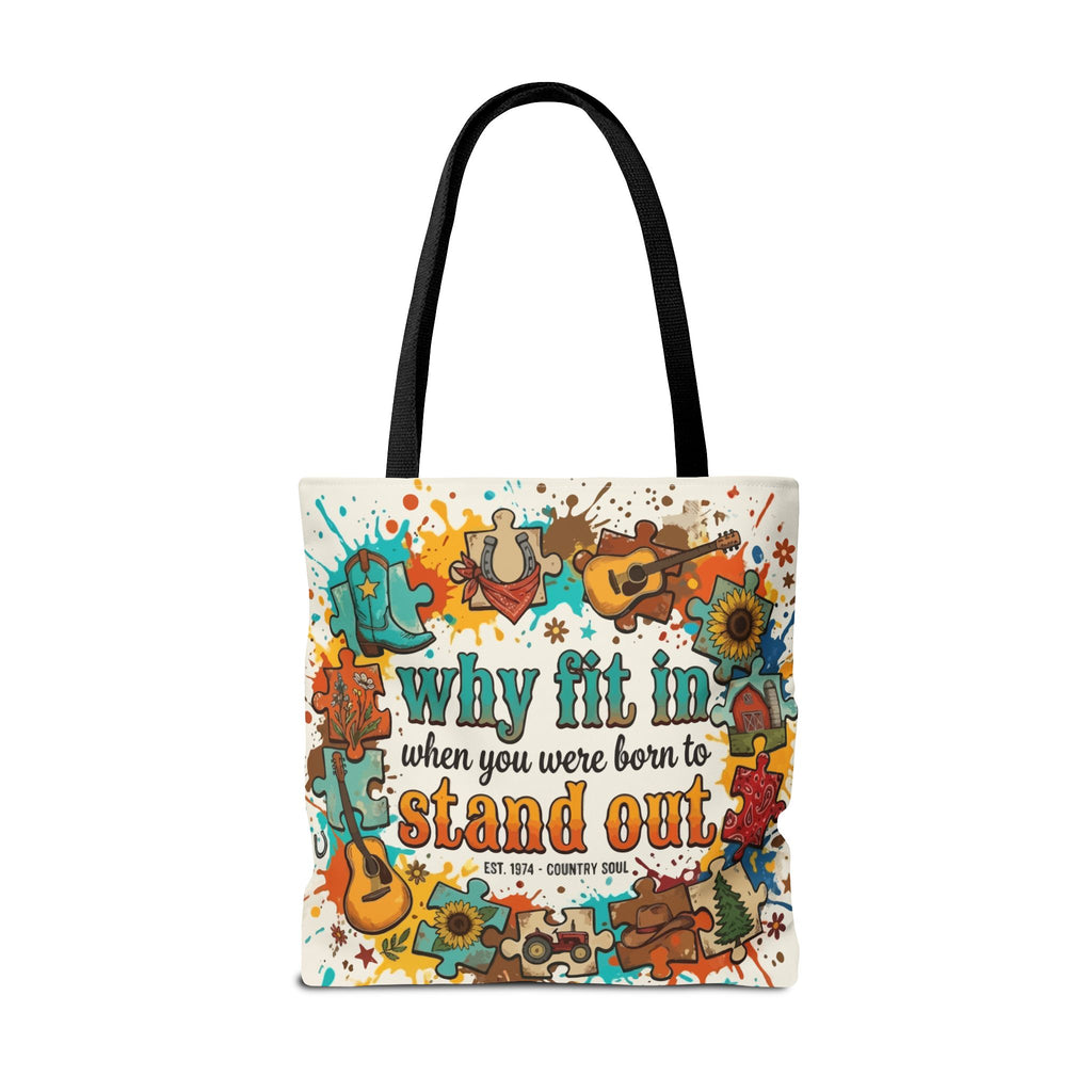 Stand Out Tote Bag — "Why Fit In When You Were Born to Stand Out" Colorful Boho Guitar Design