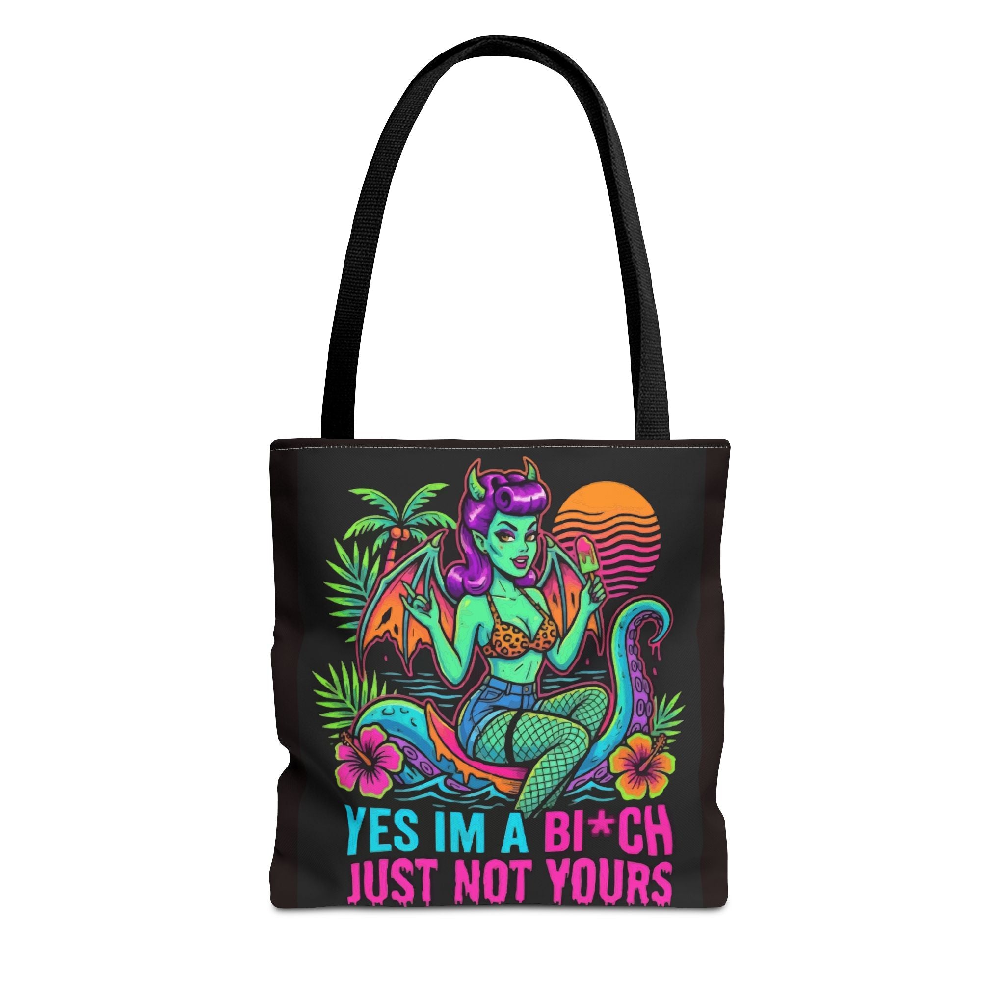 Yes I'm a Bi*ch Tote Bag — Retro Devil Girl LGBTQ+ Pride Beach Tote