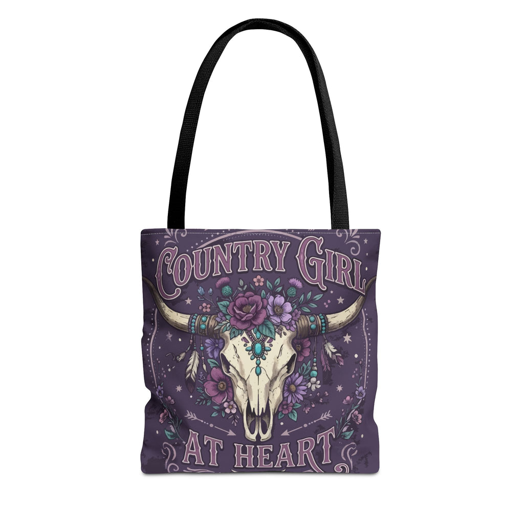 Country Girl at Heart Tote Bag — Floral Bull Skull All-Over Print