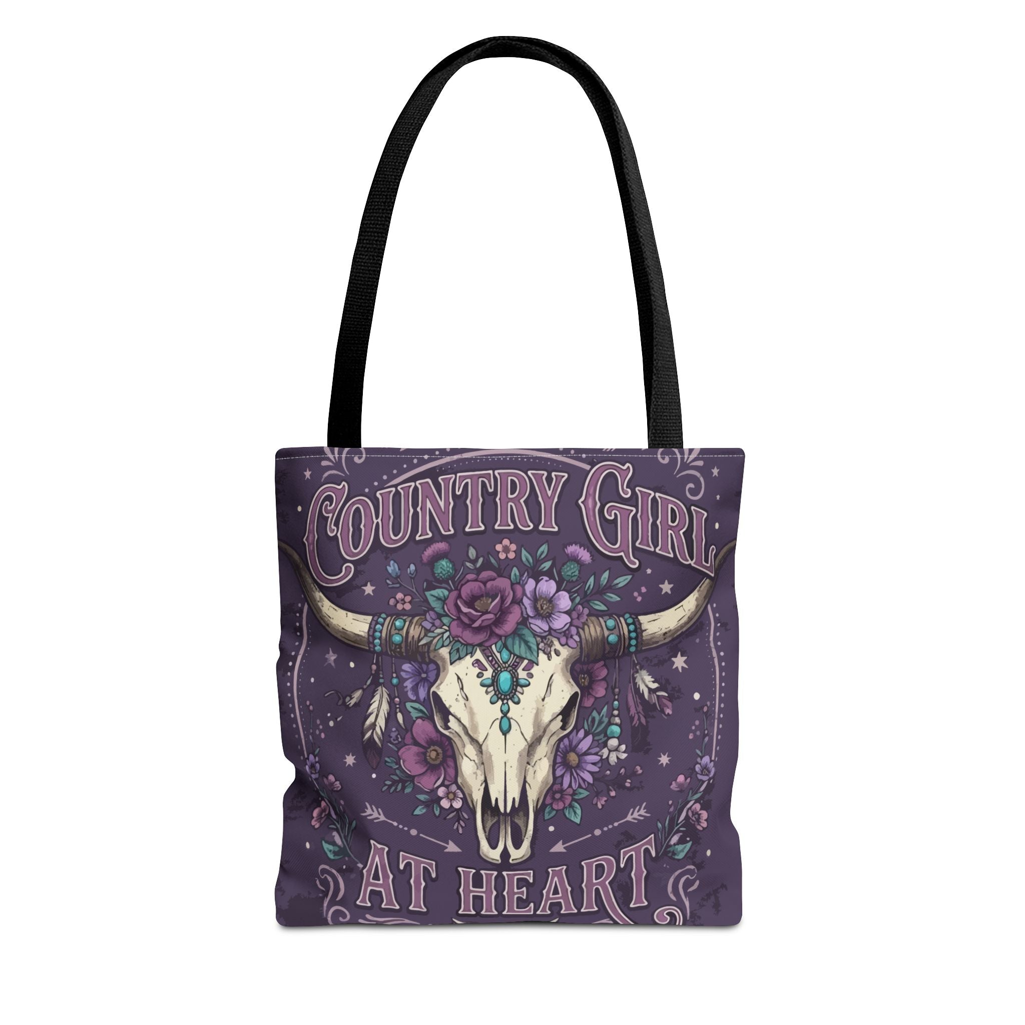 Country Girl at Heart Tote Bag — Floral Bull Skull All-Over Print