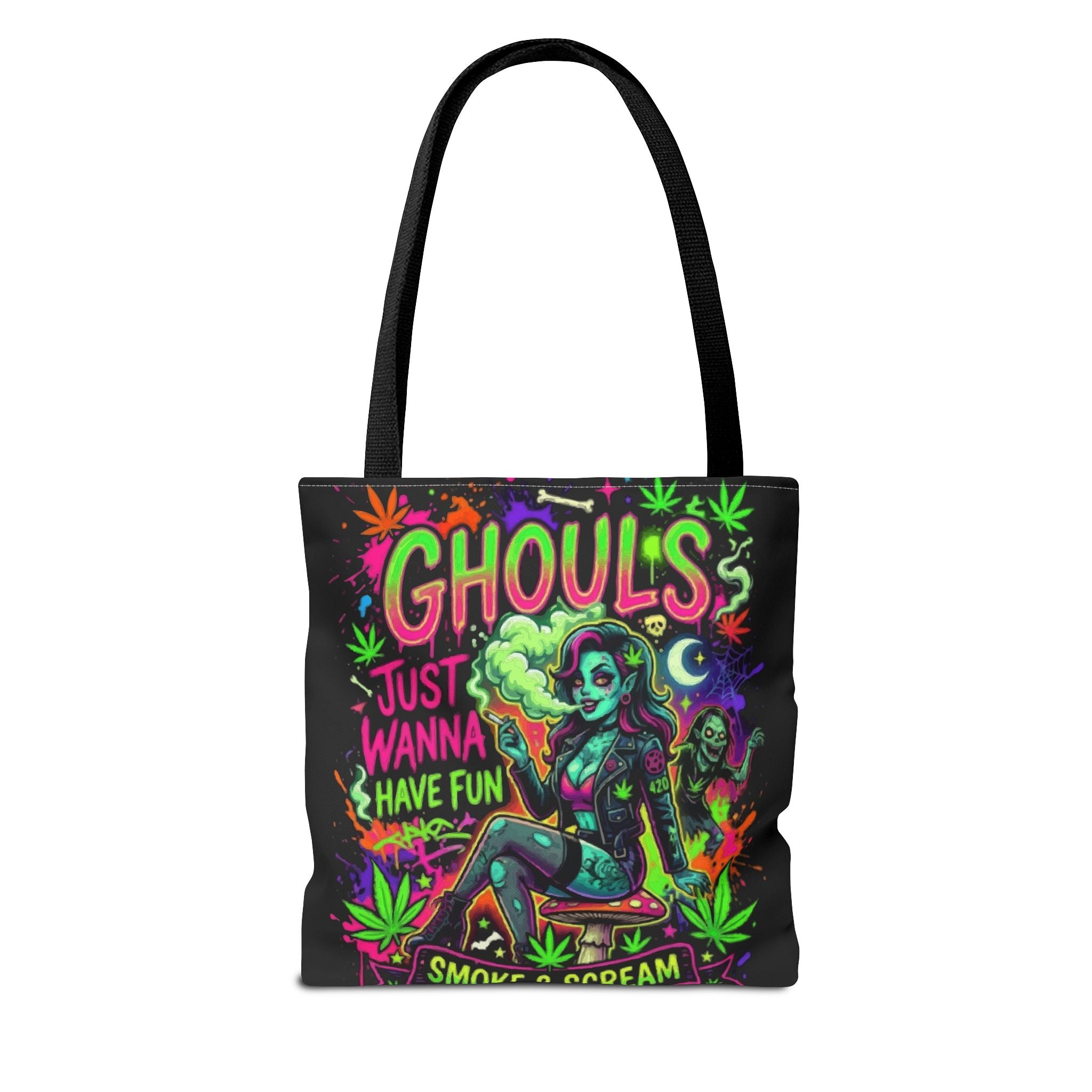 Ghoul's Just Wanna Have Fun Neon Halloween Tote Bag – Spooky Retro Cannabis Art