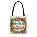 Stand Out Tote Bag — "Why Fit In When You Were Born to Stand Out" Colorful Boho Guitar Design