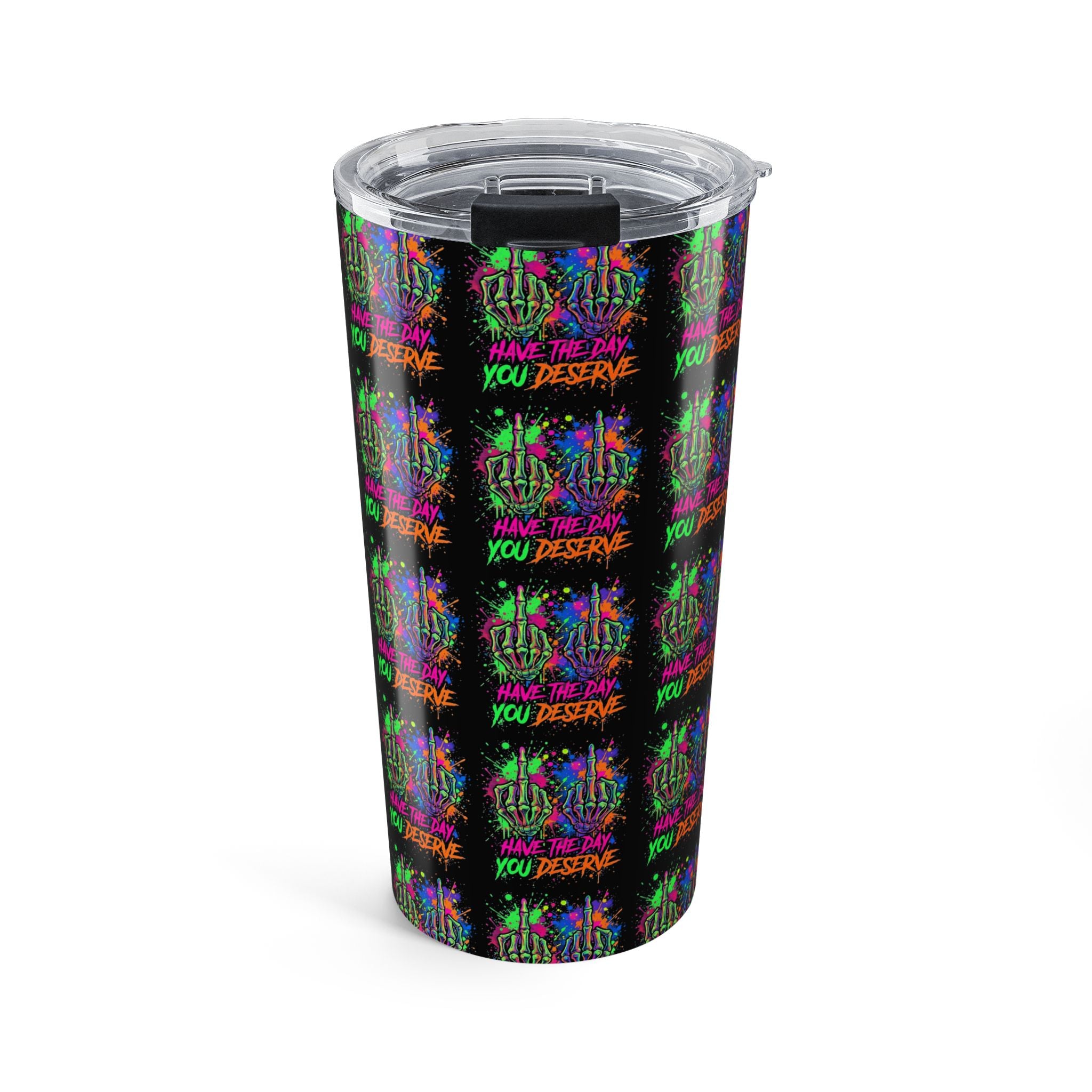 Neon Skeleton Splash 20oz Tumbler – "Save the Date You Deserve" Colorful Skull Travel Cup