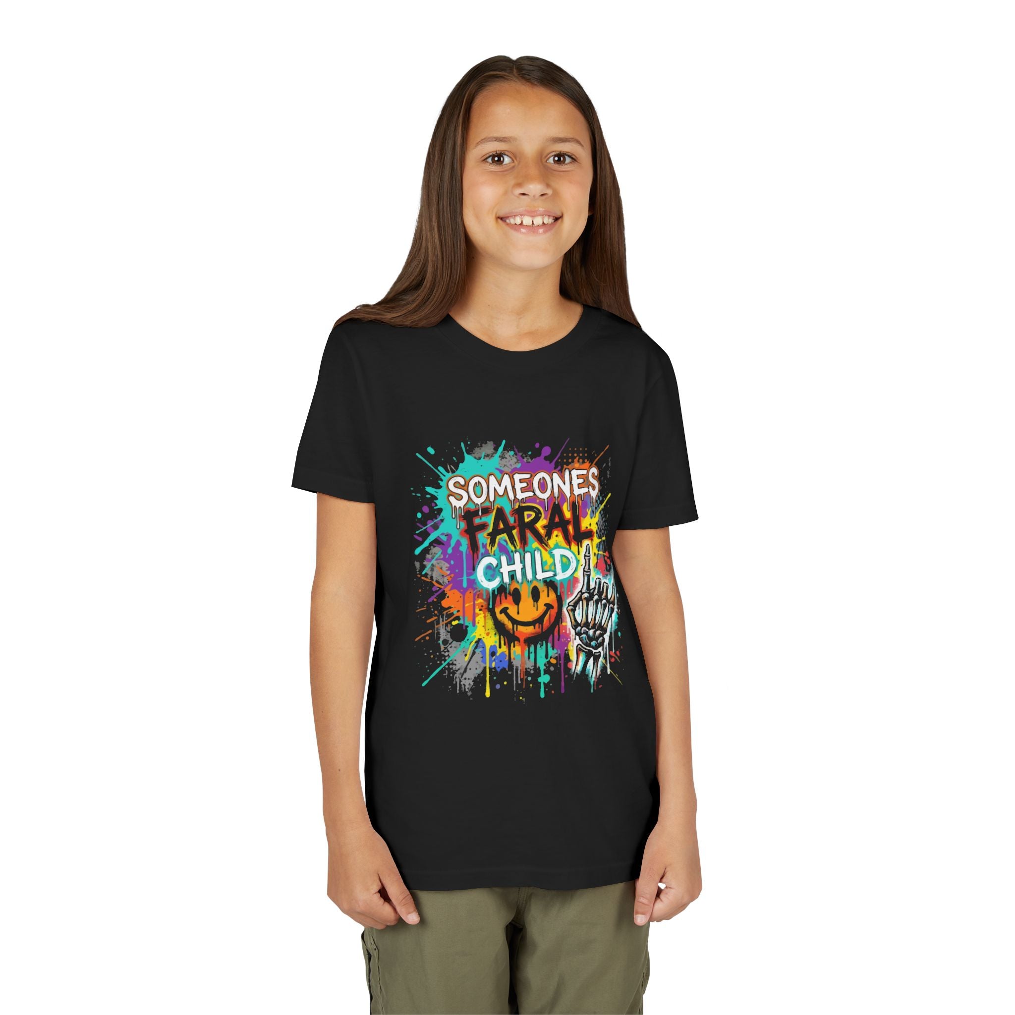 Youth Tee — "Someone's Feral Child" Colorful Graffiti Skull Design
