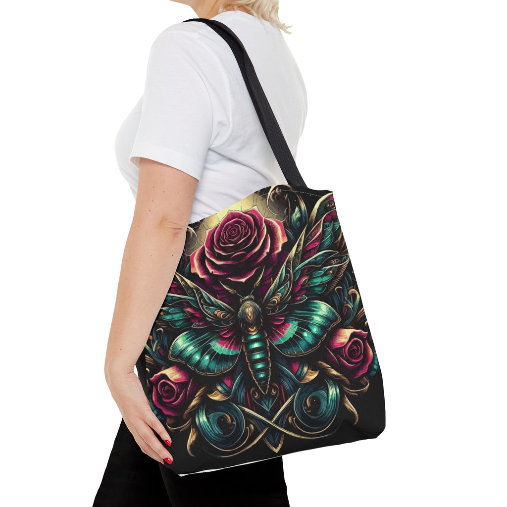 Moth & Rose All-Over-Print Tote Bag — Gothic Floral Boho Market Tote