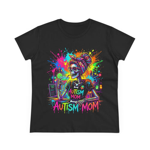 Autism Mom T-Shirt — Colorful Neon Skull Mom Support Tee