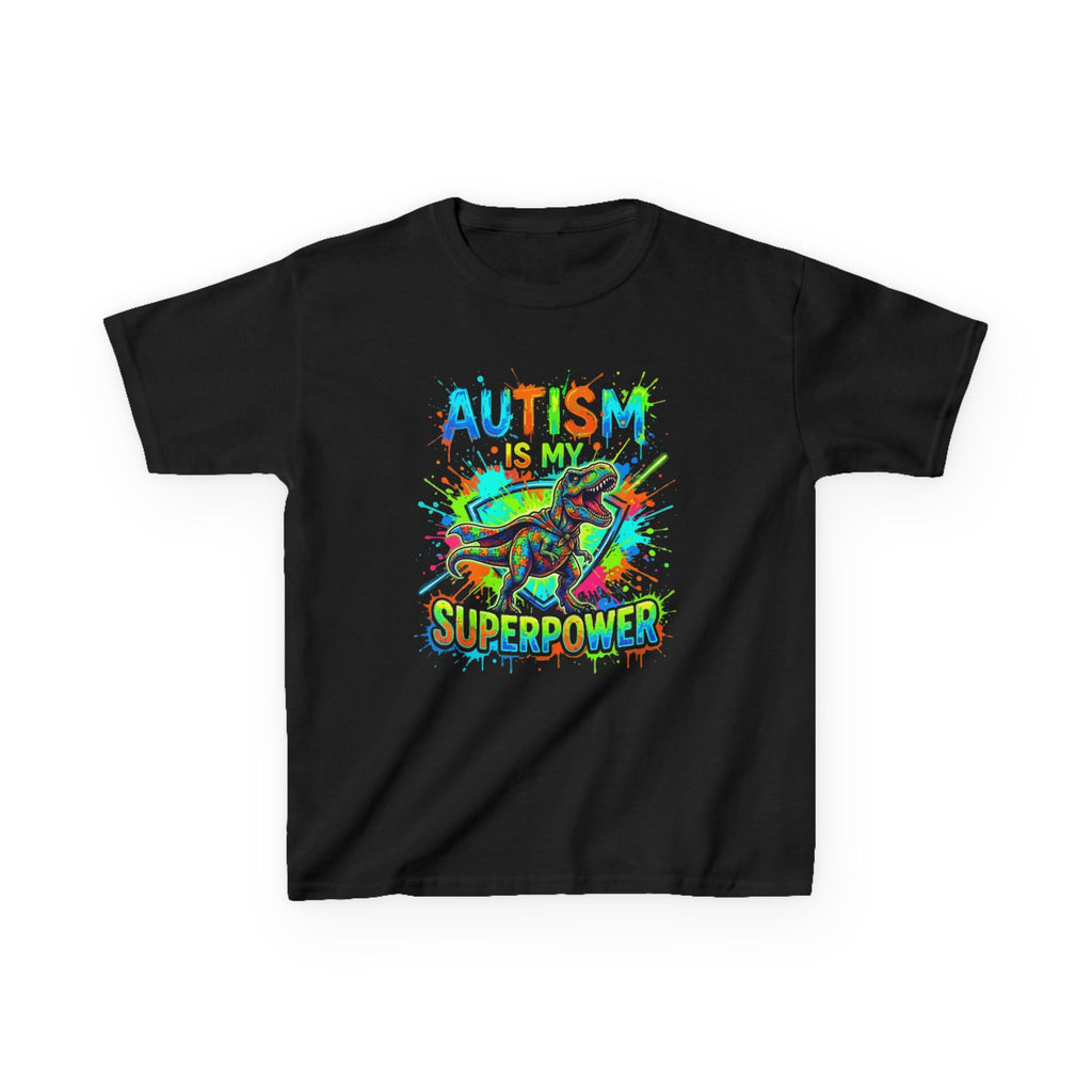 Kids Tee — 'Autism Is My Superpower' Colorful Dino Design