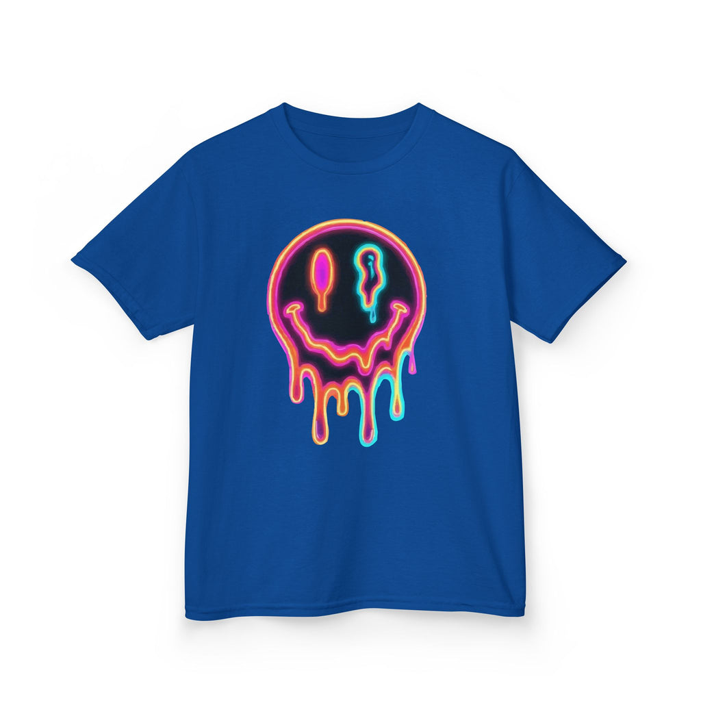 Kids Neon Drip Smiley T-Shirt — Colorful Melting Emoji Tee for Boys & Girls
