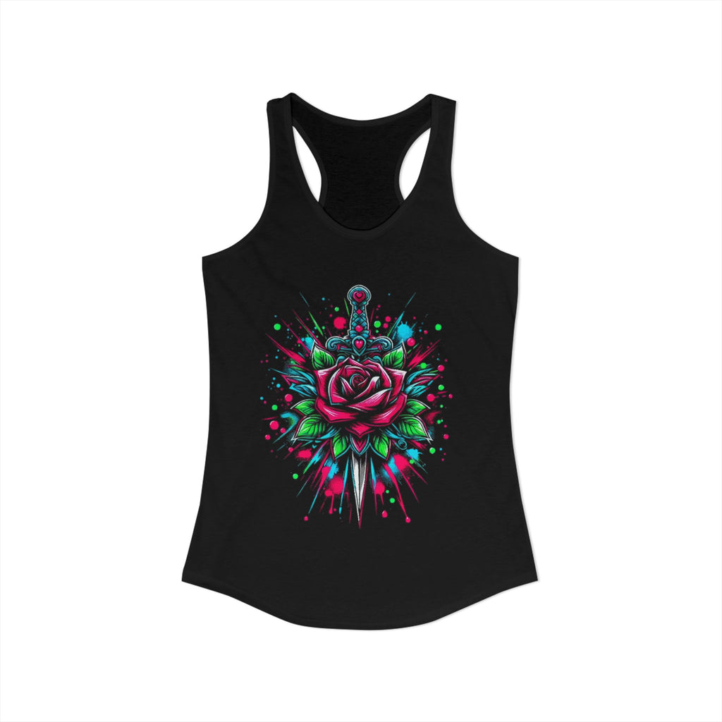 Women's Floral Rose Sword Watercolor Splatter Racerback Tank