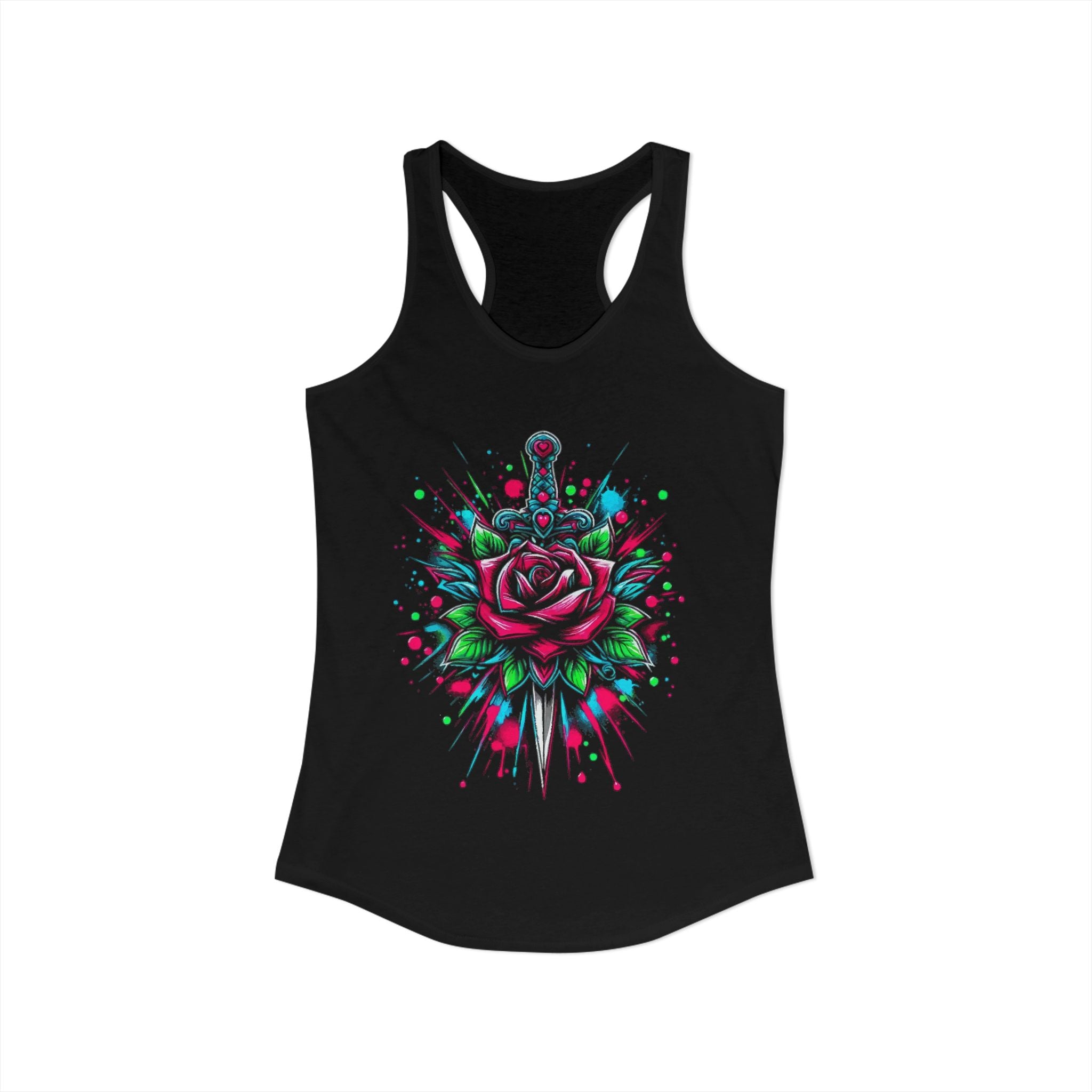 Women's Floral Rose Sword Watercolor Splatter Racerback Tank